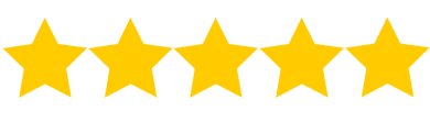 Five gold stars &mdash; 5-star rating or review indicator